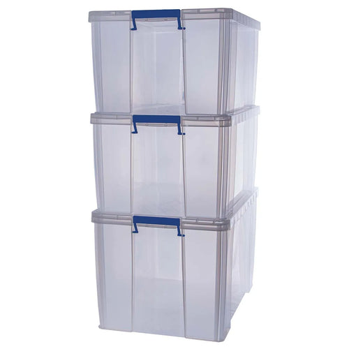 BANKERS BOX ProStore 2 x 70L 1 x 85L Clear Plastic Storage Boxes with Lids
