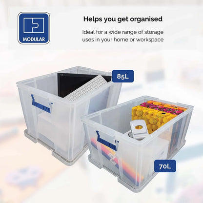 BANKERS BOX ProStore 2 x 70L 1 x 85L Clear Plastic Storage Boxes with Lids
